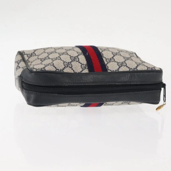 GUCCI GG Supreme Sherry Line Clutch Bag Red Navy - Picture 6 of 14
